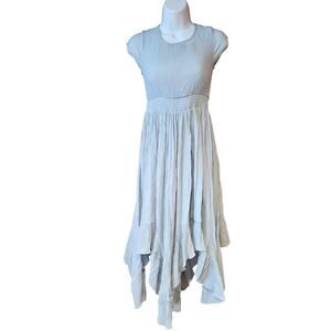 Joyfolie light blue Jemma maxi elastic waist ruffle handkerchief hem dress sz 10